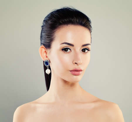 Beautiful Woman with Fashion Earringsの写真素材