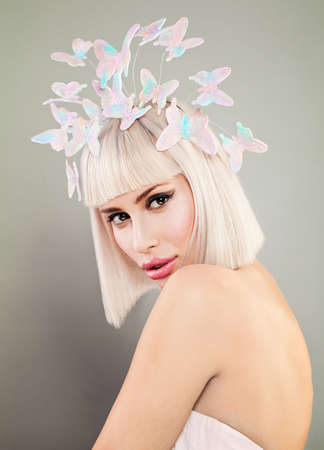 Nice Woman with Blonde Hair and Creative Hair decorの写真素材