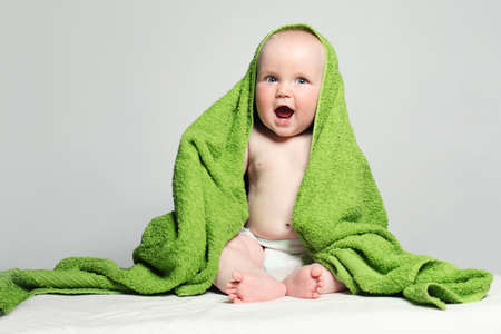 Happy Baby after Bath. Happy Little Child (6 month old)の写真素材