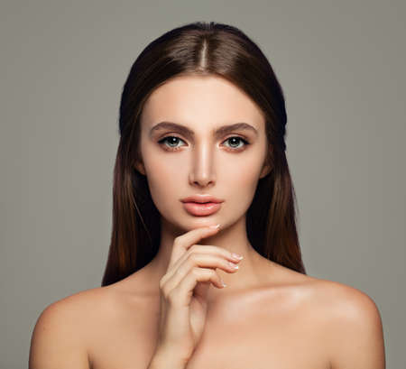 Spa Beauty Woman with Healthy Skin. Cute Female Faceの写真素材