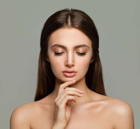 Young Female Face. Spa Woman with Healthy Skin, Skincare Conceptの写真素材