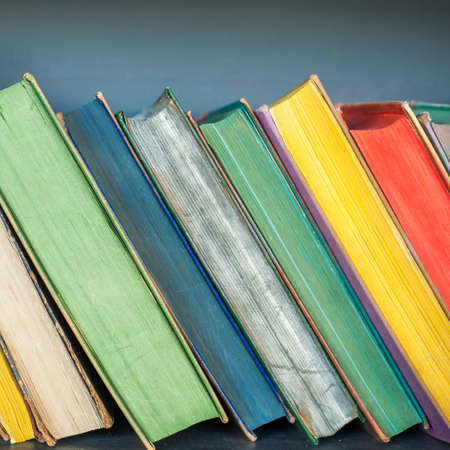 Old Books on the Shelf. Bookshelves Background. の写真素材