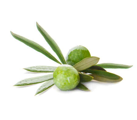 Green olives fruit on white backgroundの写真素材