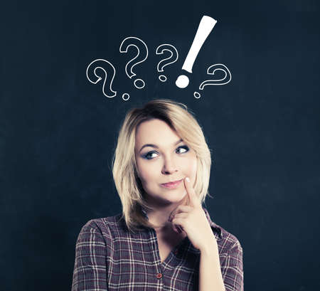 Casual Thinking Woman with doubt and choice sign の写真素材