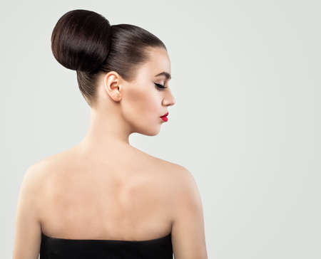 Female Back and Profile. Woman with Updo Hairの写真素材