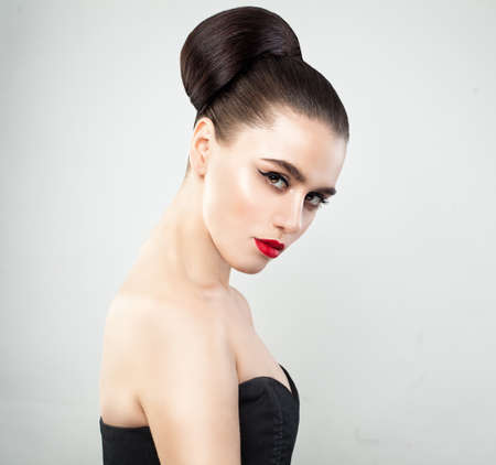 Beautiful female model face. Elegant young woman Portrait. の写真素材