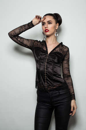 Fashion Model Woman wearing Black Clothesの写真素材