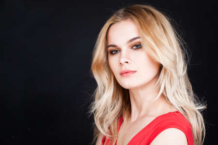 Perfect Young Woman on Black Backgroundの写真素材