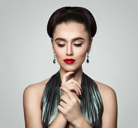 Fashion Portrait of Elegant Young Woman in Black Clothesの写真素材