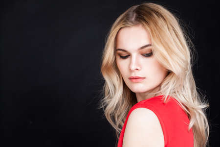 Cute Girl Portrait.  Beautiful Woman Faceの写真素材