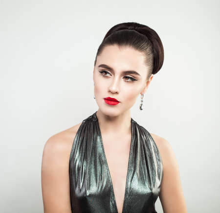 Fashion Portrait of Elegant Young Woman in Black Clothesの写真素材