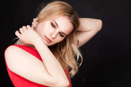 Beautiful Woman on Black Backgroundの写真素材