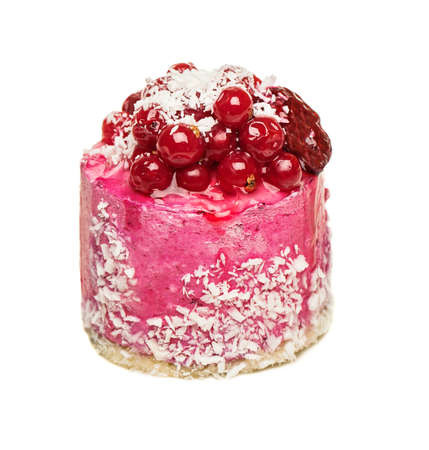 Raspberry cake with red berries isolated over whiteの写真素材