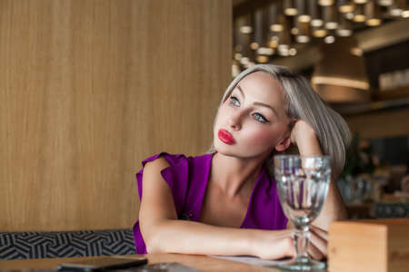 Nice Woman in Restaurant or Cafeの写真素材