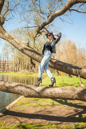 Cute woman having fun outdoorsの写真素材
