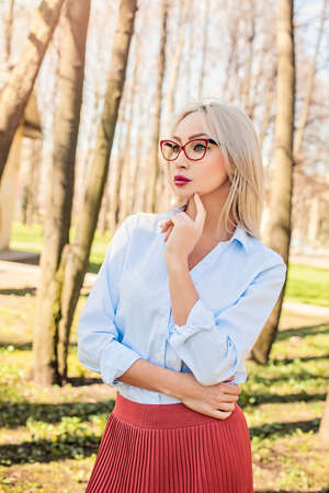 Beautiful female model business woman outdoorsの写真素材