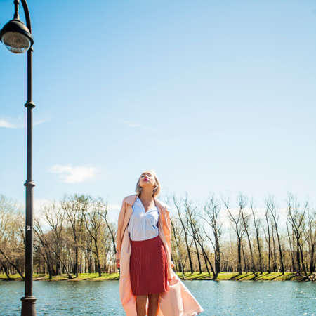 Relaxing Woman, Street Fashion Portrait Outdoorsの写真素材