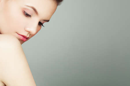 Beautiful woman face. Female model face closeup, skincare conceptの写真素材