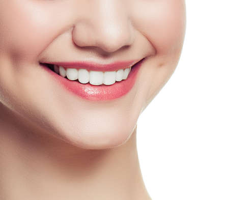 Female Smile with White Teeth Isolated on White Backgroundの写真素材