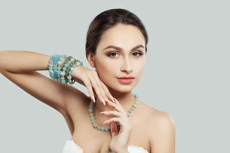 Beautiful Female Model with Fashion Makeup, Necklace and Braceletの写真素材