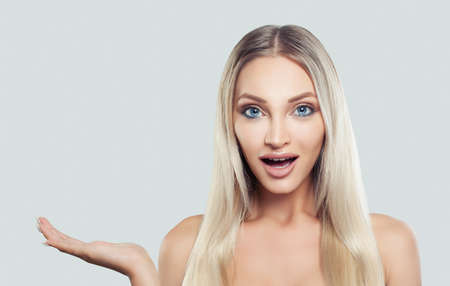 Surprised Spa Model Woman. Product Placement and Advertising Marketing Conceptの写真素材
