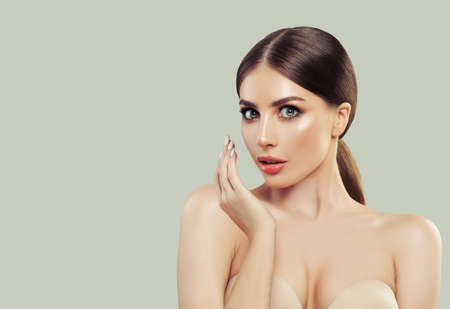 Woman with healthy skin on white backgroundの写真素材