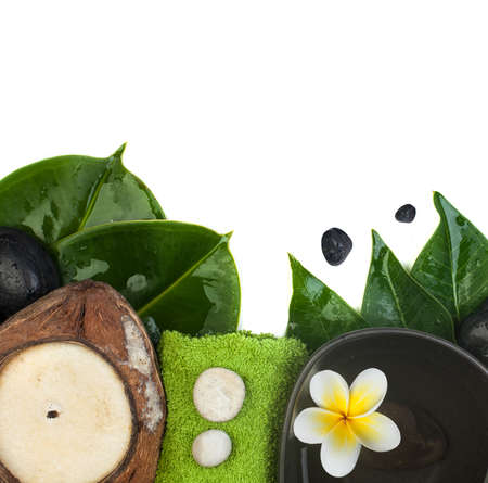 Top view of tropical set with candle for spa healthy massageの写真素材