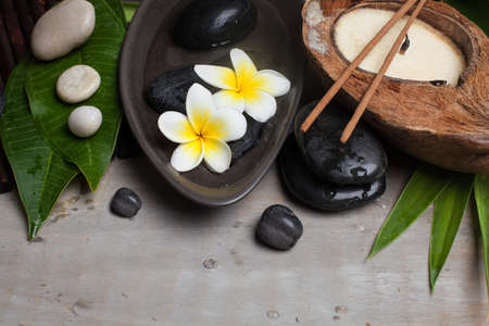 spa tropical objects for healthy therapy on wooden background.の写真素材