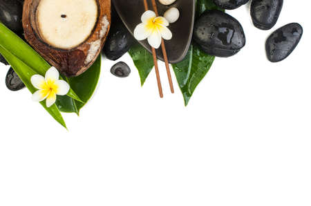 objects for healthy spa tropical therapy on white tableの写真素材