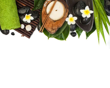 Candle, towel and other spa tropical objects for healthy therapyの写真素材