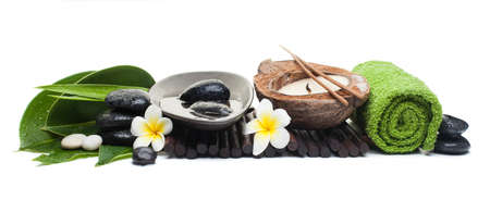 Big spa set with tropical objects for healthy therapyの写真素材