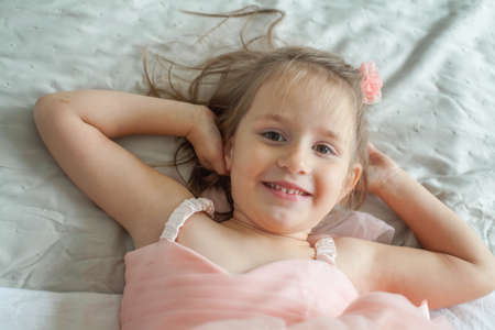 Cute child girl portrait (5 years old)の写真素材