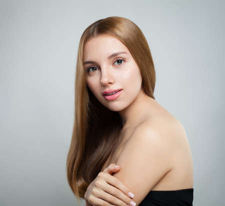 Nice model woman on gray backgroundの写真素材