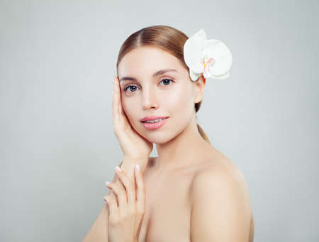 Skincare and spa concept. Young woman with healthy skin portraitの写真素材