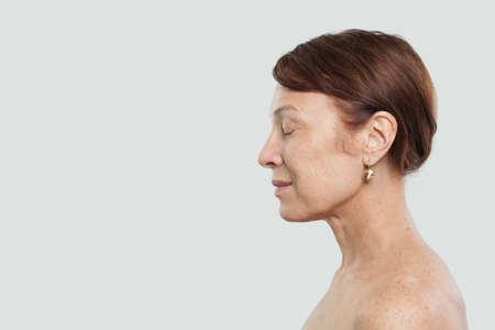 Beauty portrait of mature woman. Facial treatment, cosmetology, aesthetic medicine and plastic surgeryの写真素材