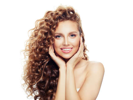 Beautiful woman with perfect wavy hair isolated.の写真素材