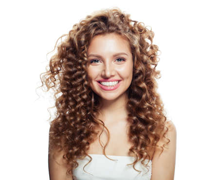 Happy woman isolated on white. Positive emotion. Expressive facial expressionsの写真素材