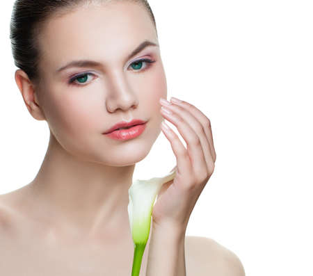 Perfect woman face isolated. Spa girl on white backgroundの写真素材