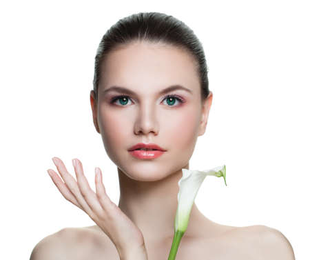 Beauty woman isolated on white background. Beautiful face closeupの写真素材
