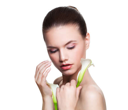 Spa model woman with with clear fresh skin. Facial treatment, cosmetology, beauty, skincare and spa conceptの写真素材