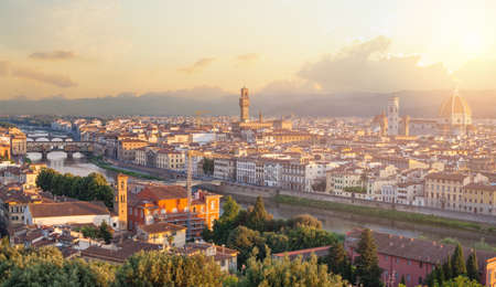 Beautiful dawn in Florence, Italy. Cityscape skyline of Firenzeの写真素材