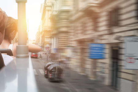 People traveling concept. Tourists in bus. Rome, Italyの写真素材