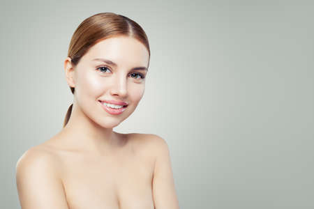 Natural beauty. Perfect female face with healthy skin. Facial treatment, skincare and cosmetology concept.の写真素材