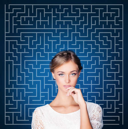 Young woman planning her life and  making difficult decision. Choice, problem and solution concept
