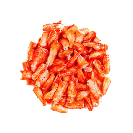 Crab legs meat isolated with shadow on white background, top view. Gourmet foodの写真素材