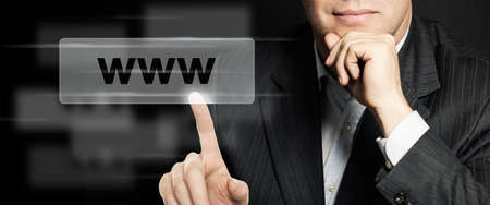 Business man pointing www address bar. Seo, internet marketing and advertising marketing concept. Human Hands Closeupの写真素材