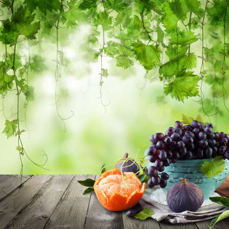 Fruit on wooden table.の写真素材