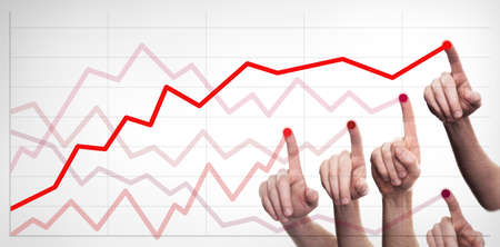 Hands drawing line chart and business strategy. One Hand drawing Success lineの写真素材