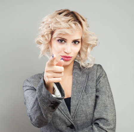 Point finger. Pointing businesswoman handの写真素材