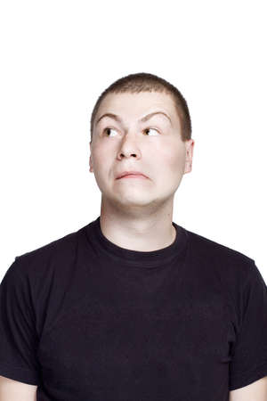 Portrait of young man. Facial expression. Surprise face.の写真素材